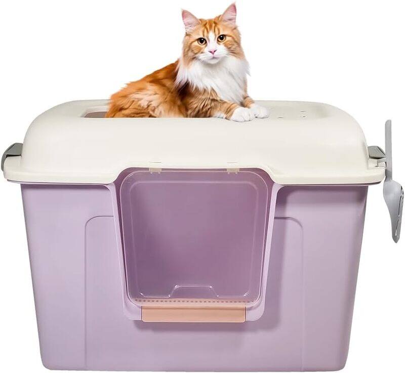 

MAJIBAO Enclosed cat litter box extra large with lid and litter scoop, Anti-splashing cat toilet odorless, Front entry and top exit cat litter basin, Detachab