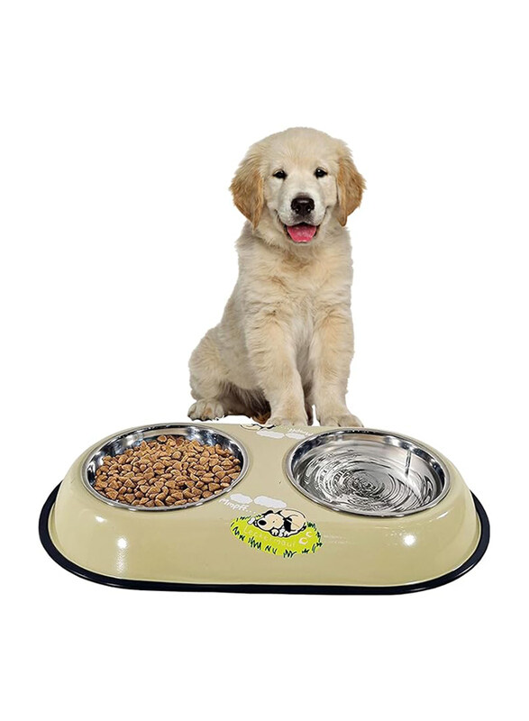

Majibao 12cm Stainless Steel Pet Food & Water Feeder for Cats & Dogs, Beige