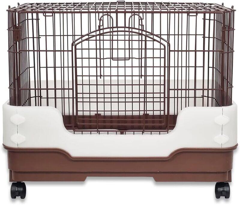 

MAJIBAO Rabbit cage with metal wire, Door with secure lock, plastic rabbit feeder, pull-out tray, 4 wheels with brakes and easy to move, Indoor and Outdoor ca
