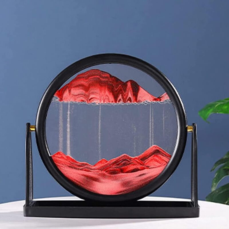 MARGOUN Moving Sand Art Picture Sandscapes in Motion Round Glass 3D Deep Sea Sand Art Size L25cm, W6cm, H24cm for Adult Kid Large Desktop Art Toys Home Decor (Red Large)