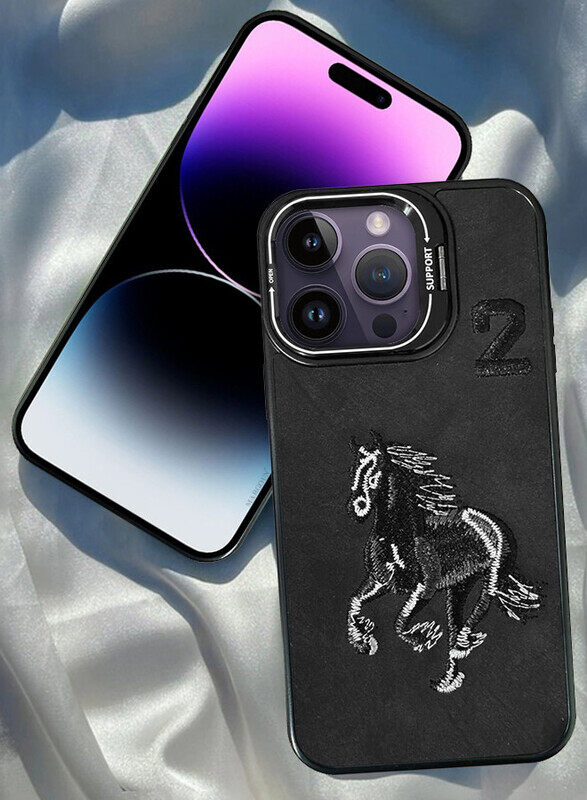 

Generic CATANES iPhone 14 Pro Max Case Cover Horse Series Leather Case 3D Embroidery Camera Bumper Anti Fingerprint ShookProof Protection Back Cover Kickstand