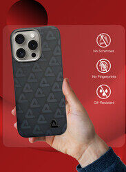 MARGOUN for iPhone 15 Pro Case Leather Back Cover Triangle Pattern Shockproof Protective Phone Case Black