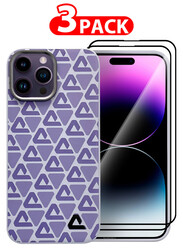 MARGOUN for iPhone 14 Pro Max 3 Pack Case and 2 Screen Protectors Leather Back Cover Triangle Pattern Shockproof Protective Phone Case Purple