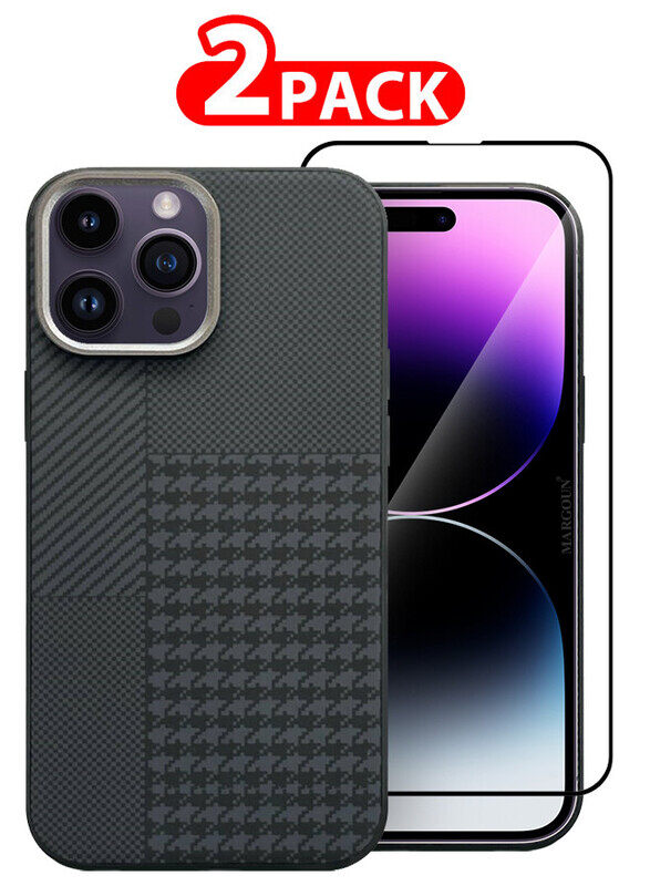 

MARGOUN for iPhone 14 Pro Max Case Cover and Screen Protector 2024 New Pattern Aramid Carbon Fiber Phone Case Slim & Light Design