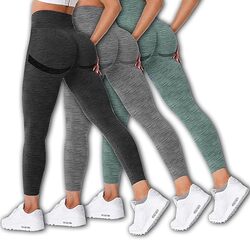 MARGOUN 3 Pack Workout Legging Tummy Control Women High Waisted Yoga Pants Size Medium Height 94 Cm Butt Lifting Seamless Fitness Legging - 08