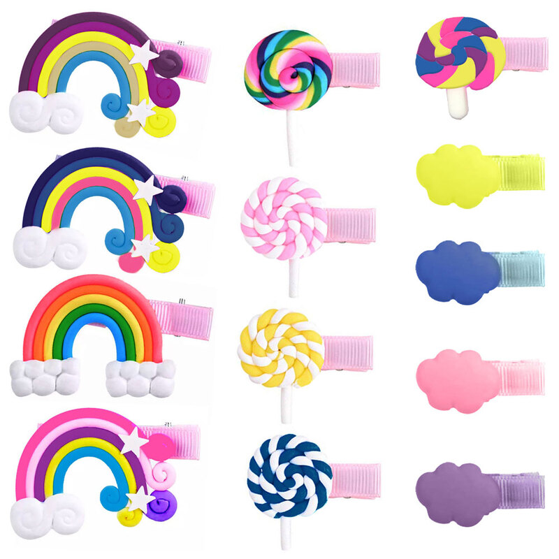 MARGOUN 12 Packs For Hair Clips Cloud Ornaments and Lollipop Colourful Flatback Polymer Hair Clips