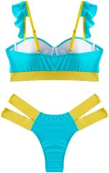 MARGOUN Size Small Women's Sexy 2Pcs Bikini Set, Crop Tank Tops with High Waist Triangle Bottoms M2835 - Blue