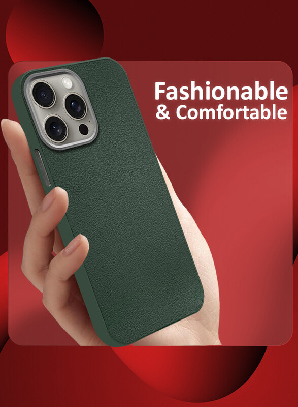 MARGOUN for iPhone 15 Pro Case Cover Leather Case with Lens Frame Shockproof Full Body Protective Cover Green