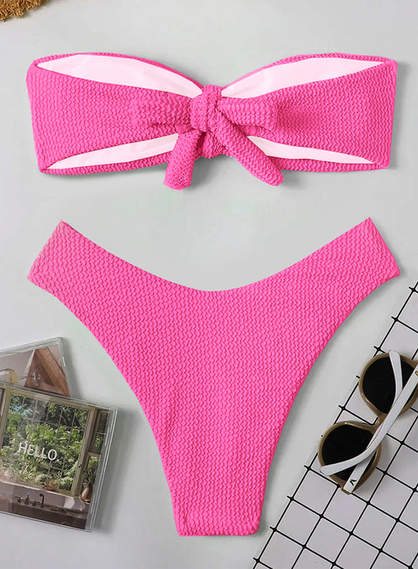 MARGOUN Large Size Women's High Waist Swimsuit Women's Bandeau Lingerie Set Swimsuits Beachwear Set Rose Pink/ L (Bust 91-96/Waist 71-76/Hip 96-101)/M8812