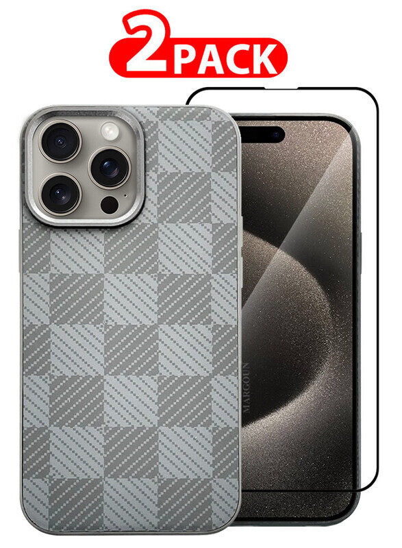 

MARGOUN for iPhone 15 Pro Case Cover and Screen Protector 2024 New Pattern Aramid Carbon Fiber Phone Case Slim & Light Design