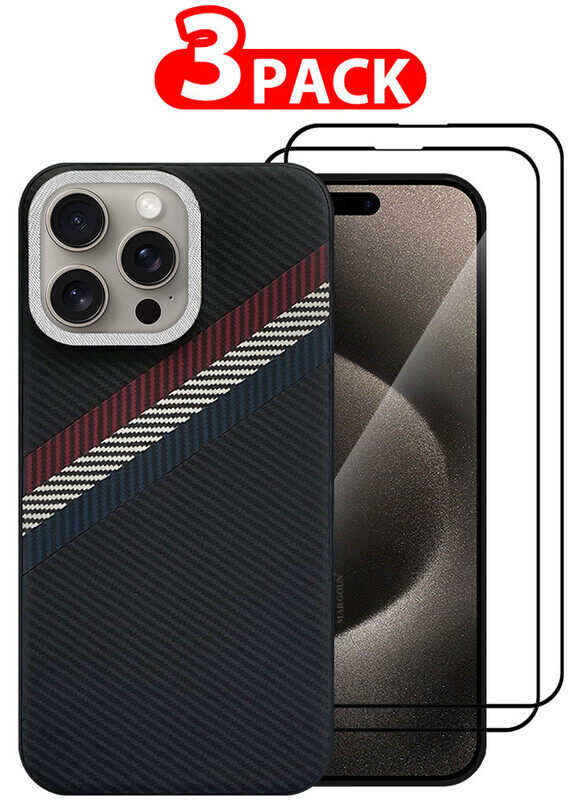 

MARGOUN for iPhone 15 Pro 3 Pack Case Cover and 2 Screen Protectors Carbon Fiber Pattern Phone Case Slim Shockproof Back Cover