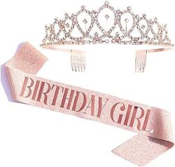 MARGOUN Birthday Headbands Birthday Satin Sash and Tiara Birthday Crown for Girls Women Birthday Party Supplies - A02