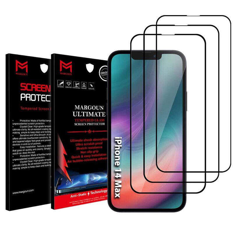 

Margoun Apple iPhone 14 Plus Mobile Phone Tempered Glass Screen Protector, 3 Piece, Black