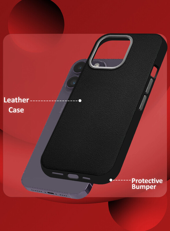 MARGOUN for iPhone 14 Pro Max Case Cover Leather Case with Lens Frame Shockproof Full Body Protective Cover Black