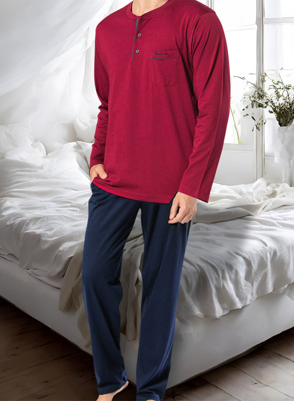 MARGOUN Men’s Large Pajama Set Pajamas For Men 2 Piece PJ Set with Cotton Knit Men Pajama Pants and Long Sleeve Shirts/L(leg size 74/chest 55/waist 53/hip 59)/M5454