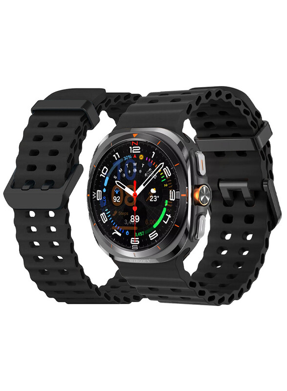 MARGOUN for Samsung Galaxy Watch 7 Ultra 47mm Silicone Band Soft Ocean Silicone Sport Strap Replacement Accessory Black