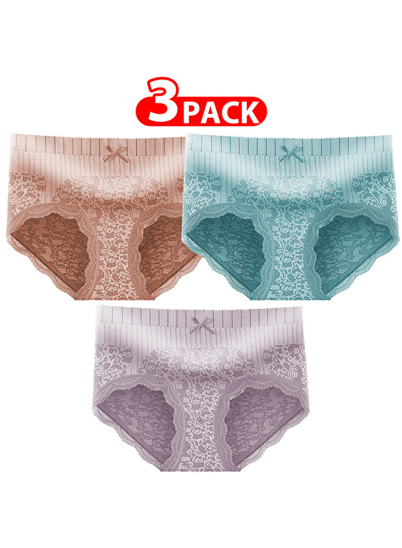 Margoun 3 Packs Women's Medium Size Lace Panties with High Waist Comfortable and Stylish Underwear for a Flattering Silhouette/M(waist 60-66/Weight 45 - 55kg) - MGU05