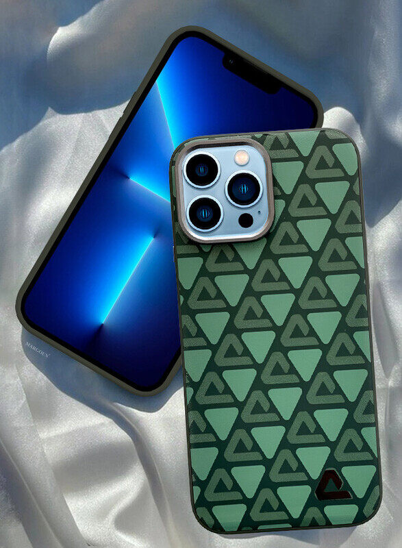 

MARGOUN for iPhone 13 Pro Max Case Leather Back Cover Triangle Pattern Shockproof Protective Phone Case Green