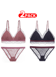 MARGOUN 2 Packs For Women's XL Size Bra and Panty Set Bra Lace Lash Floral Briefs Underwear Triangle Cup Young Girls Underwear Lingerie Bra and Panties Set Multicolour /MGB03