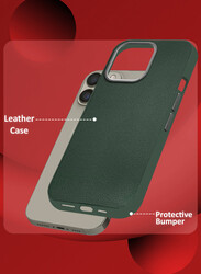 MARGOUN for iPhone 15 Pro Case Cover Leather Case with Lens Frame Shockproof Full Body Protective Cover Green