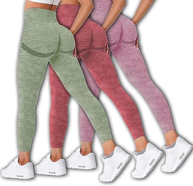 MARGOUN 3 Pack Workout Legging Tummy Control Women High Waisted Yoga Pants  Size X-Large Height 98 Cm Butt Lifting Seamless Fitness Legging - 08