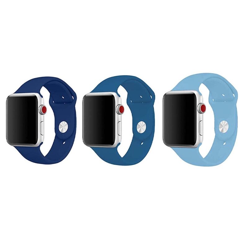 Margoun Soft Silicone Band for Apple Watch 49mm/45mm/44mm/42mm, 3 Piece, Navy Blue/Blue/Light Blue