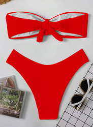 MARGOUN Small Size Women's High Waist Swimsuit Women's Bandeau Lingerie Set Swimsuits Beachwear Set Red/ S (Bust 81-86/Waist 61-66/Hip 86-91)/M8812