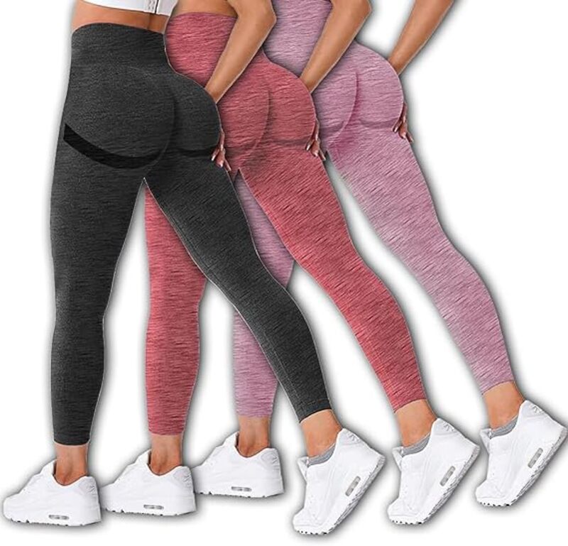 MARGOUN 3 Pack Workout Legging Tummy Control Women High Waisted Yoga Pants Size X-Large Height 98 Cm Butt Lifting Seamless Fitness Legging - 02