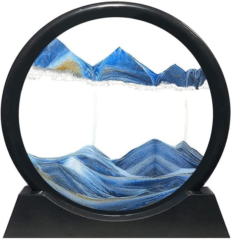 MARGOUN Moving Sand Art Picture Sandscapes in Motion Round Glass 3D Deep Sea Sand Art Size L15cm, W3cm, H16cm for Adult Kid Large Desktop Art Toys Home Decor (Blue small)