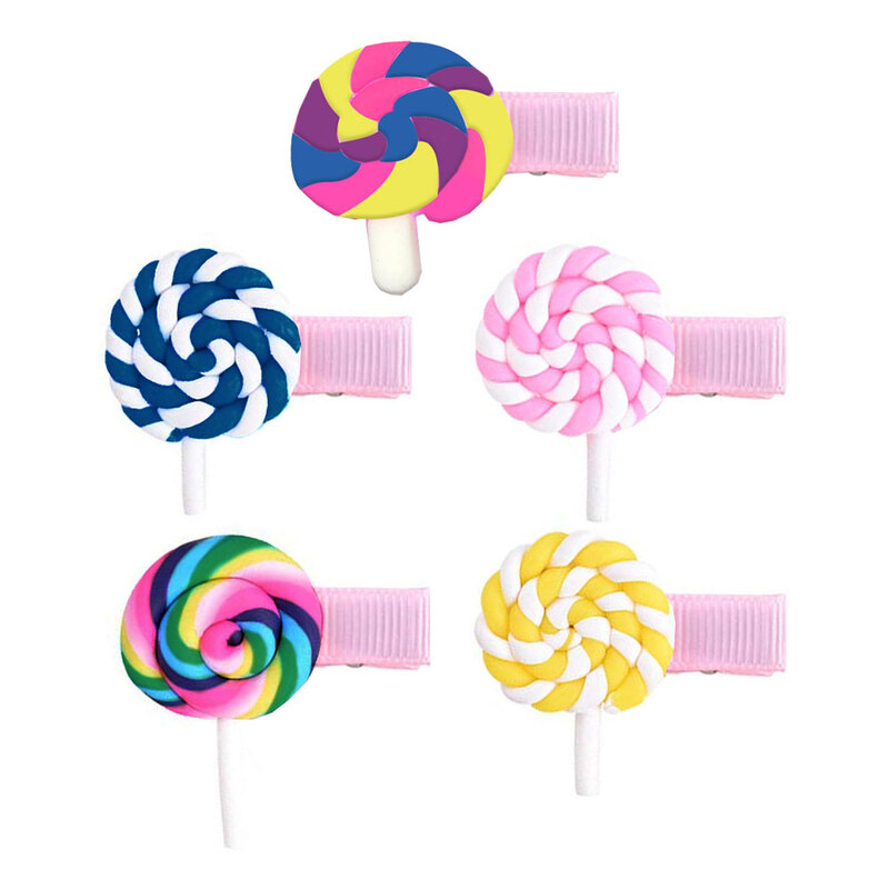 MARGOUN 5 Packs For Hair Clips Lollipop Colourful Flatback Polymer Hair Clips