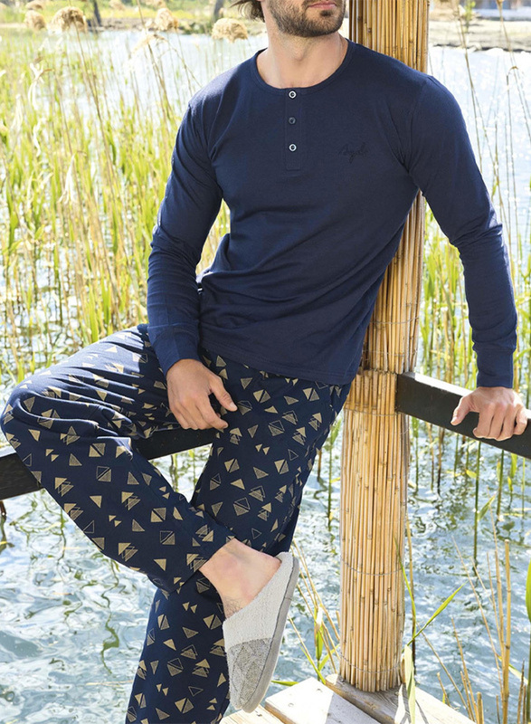 MARGOUN Men’s XL Pajama Set Pajamas For Men 2 Piece PJ Set with Cotton Knit Men Pajama Pants and Long Sleeve Shirts/XL(size 183/chest 106/waist 102/hip 110)/M3436