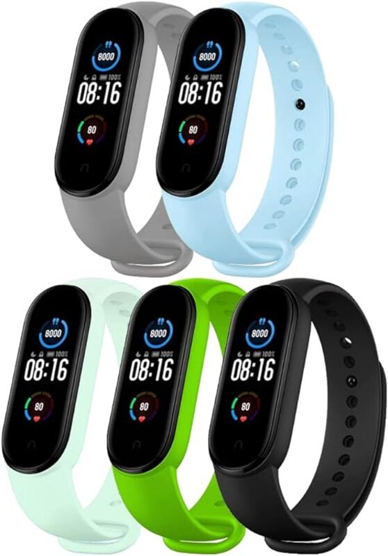 

MARGOUN Bundle 5 Pack for Xiaomi Mi Band 6 Strap/Mi Band 5 Silicone Watch Band Smartwatch Wristband Replacement Accessories Strap Bracelet