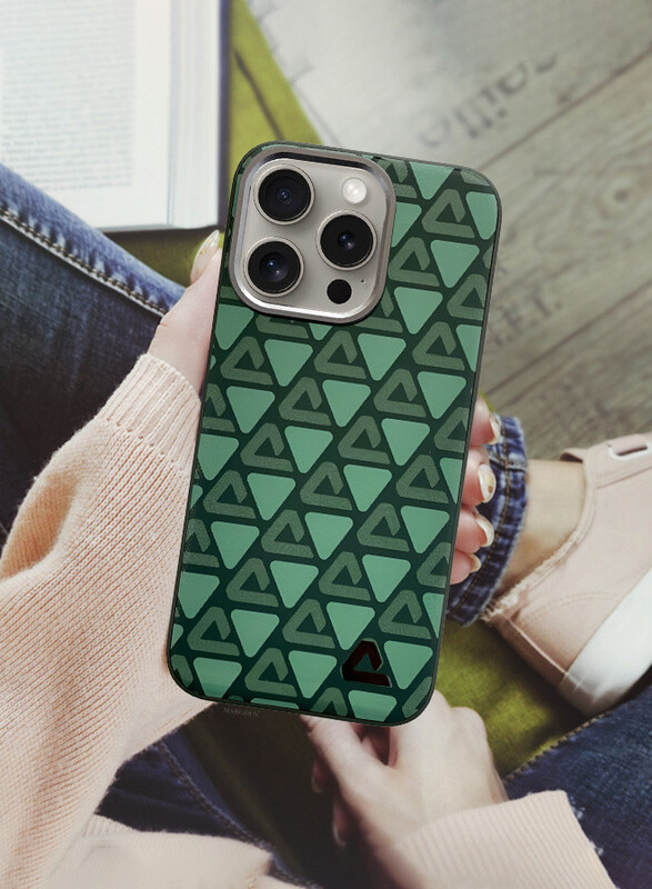 MARGOUN for iPhone 15 Pro 2 Pack Case and Screen Protector Leather Back Cover Triangle Pattern Shockproof Protective Phone Case Green