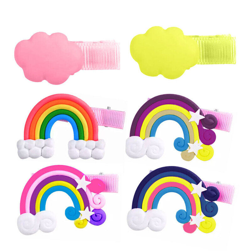 MARGOUN 6 Packs For Hair Clips Cloud Ornaments Colourful Flatback Polymer Rainbow Cloud Clips