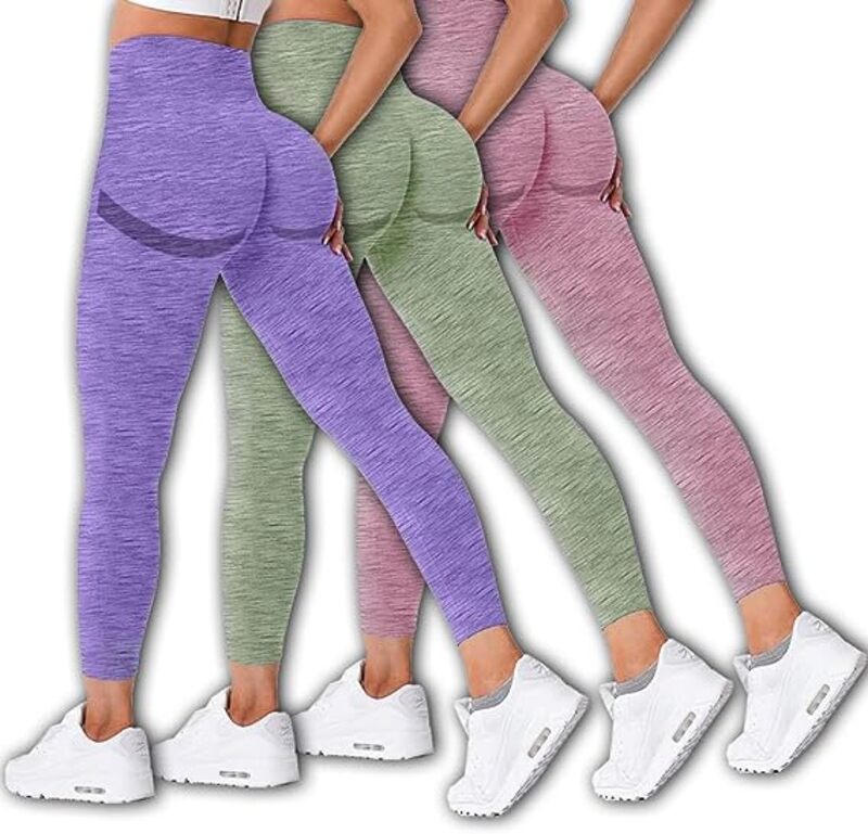 MARGOUN 3 Pack Workout Legging Tummy Control Women High Waisted Yoga Pants Size Small Height 92 Cm Butt Lifting Seamless Fitness Legging - 05
