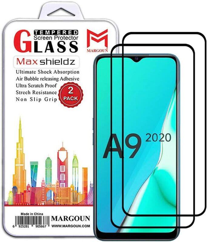 

MARGOUN 2 Pack For OPPO A9 (2020) Screen Protector Side Black Tempered Glass 9H Hardness Anti Finger-Print