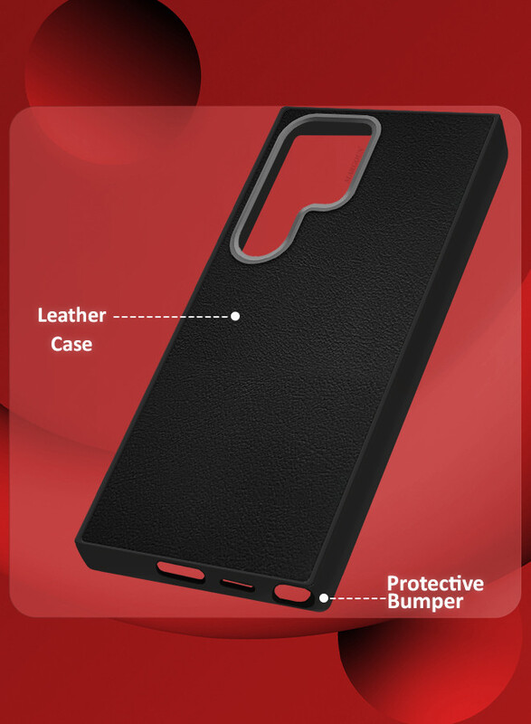 MARGOUN (for Samsung Galaxy S24 Ultra) 3 Pack Case Cover and 2 Screen Protectors Leather Case with Lens Frame Shockproof Full Body Protective Cover Black