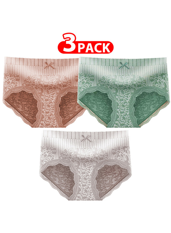 Margoun 3 Packs Women's Large Size Lace Panties with High Waist Comfortable and Stylish Underwear for a Flattering Silhouette L(waist 64-72/Weight 55 - 65kg) - MGU04