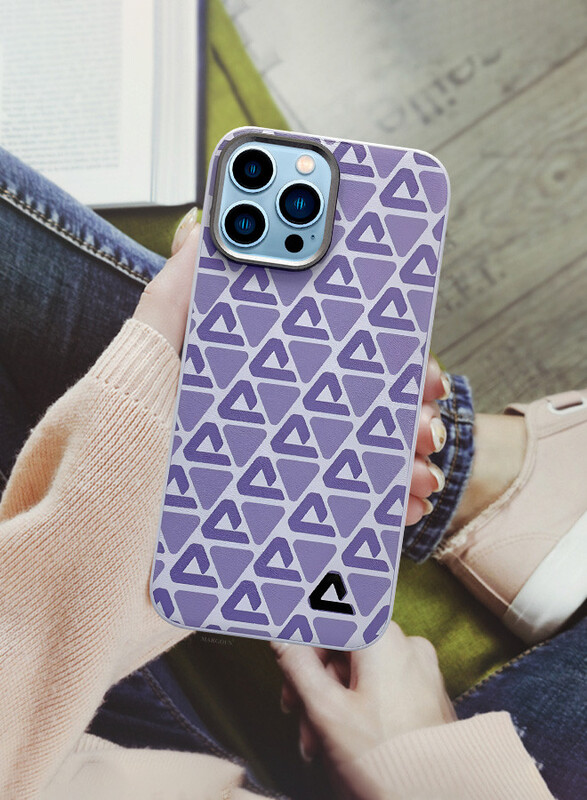 MARGOUN for iPhone 13 Pro Max 3 Pack Case and 2 Screen Protectors Leather Back Cover Triangle Pattern Shockproof Protective Phone Case Purple