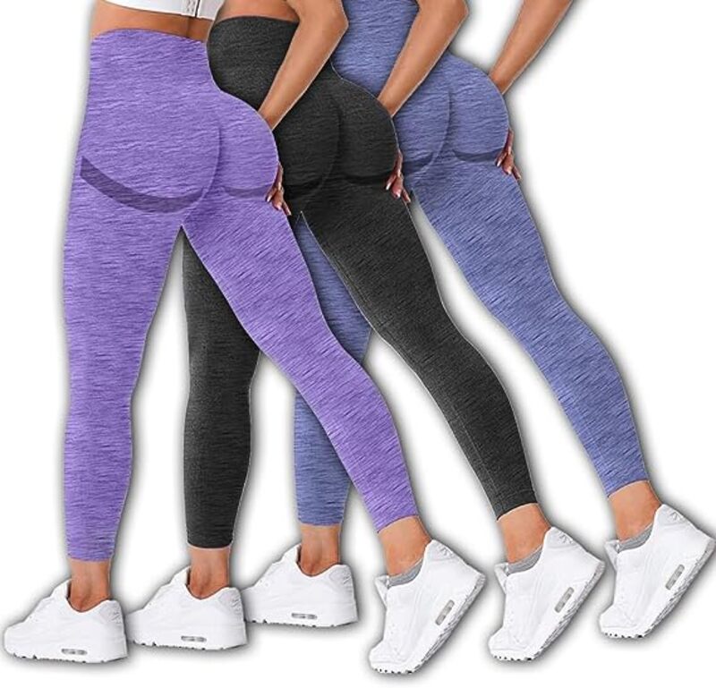 MARGOUN 3 Pack Workout Legging Tummy Control Women High Waisted Yoga Pants Size X-Large Height 98 Cm Butt Lifting Seamless Fitness Legging - 04