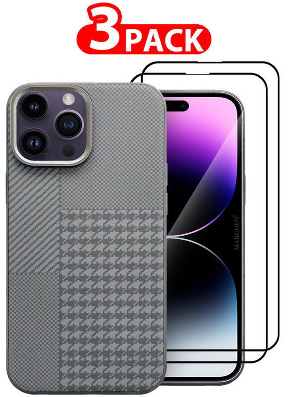 

MARGOUN for iPhone 14 Pro Max Case Cover and 2 Screen Protectors 2024 New Pattern Aramid Carbon Fiber Phone Case Slim & Light Design