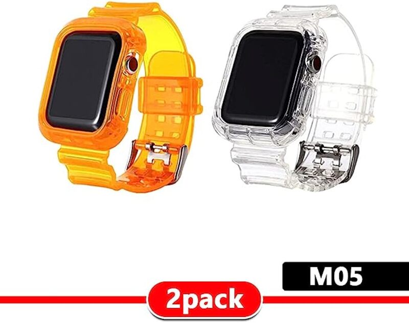 MARGOUN 2 Pack Clear Sports Band for Watch Band 45mm 44mm 42mm TPU Strap Case for iWatch Series 7/SE/6/5/4/3/2/1 Soft Thin Silicone Replacement Strap Cover Protector -D