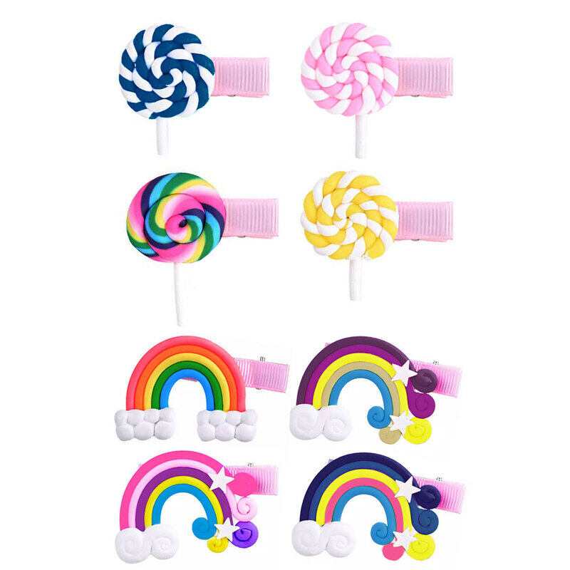 MARGOUN 8 Packs For Hair Clips Cloud Ornaments and Lollipop Colourful Flatback Polymer Hair Clips