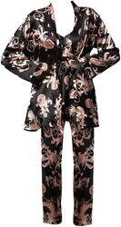 MARGOUN Large Pajamas For Women Set 3 Pcs Dragon Pattern Robes Silky Pj Sets Sleepwear Cami Nightwear With Robe And Pant TZ013 - Black