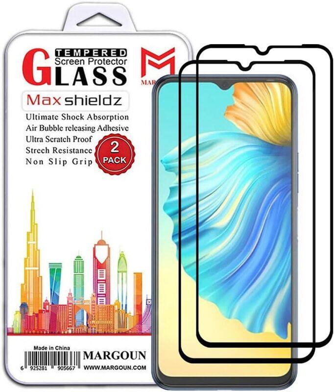 

MARGOUN 2 Pack for Techno Spark 8P Screen Protector Side Black Tempered Glass 9H Hardness Anti Finger-Print