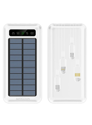 MARGOUN 10000mAh Solar Power Bank Big Capacity Phone Charging Powerbank with Cable External Battery Phone Fast Charger White