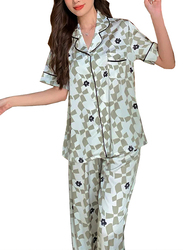 MARGOUN Women Medium Size Pajamas Set Modal Short Tops and Long Pants Two Pieces Set Turn-Down Collar Sleepwear Luxury and Comfortable Nightwear - MG10