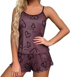 MARGOUN Small Women Print Sleepwear Push Up Two Piece Sleeveless Shorts Set Underwear Suit Pajamas,Toddler Girl Slipper Sexy Push Up T923 - Purple Love