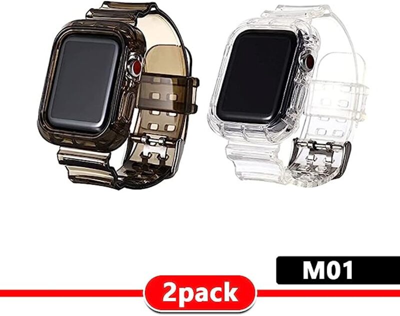 MARGOUN 2 Pack Clear Sports Band for Watch Band 45mm 44mm 42mm TPU Strap Case for iWatch Series 7/SE/6/5/4/3/2/1 Soft Thin Silicone Replacement Strap Cover Protector -B