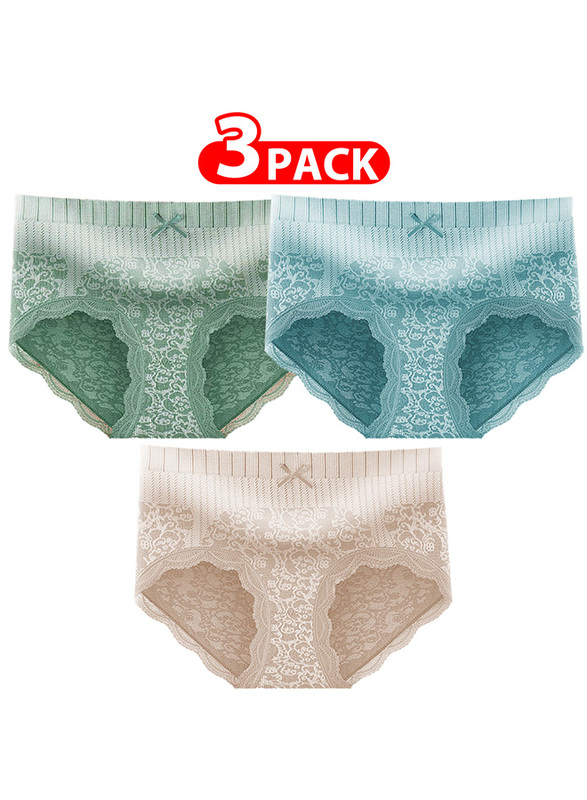 Margoun 3 Packs Women's Large Size Lace Panties with High Waist Comfortable and Stylish Underwear for a Flattering Silhouette L(waist 64-72/Weight 55 - 65kg) - MGU06